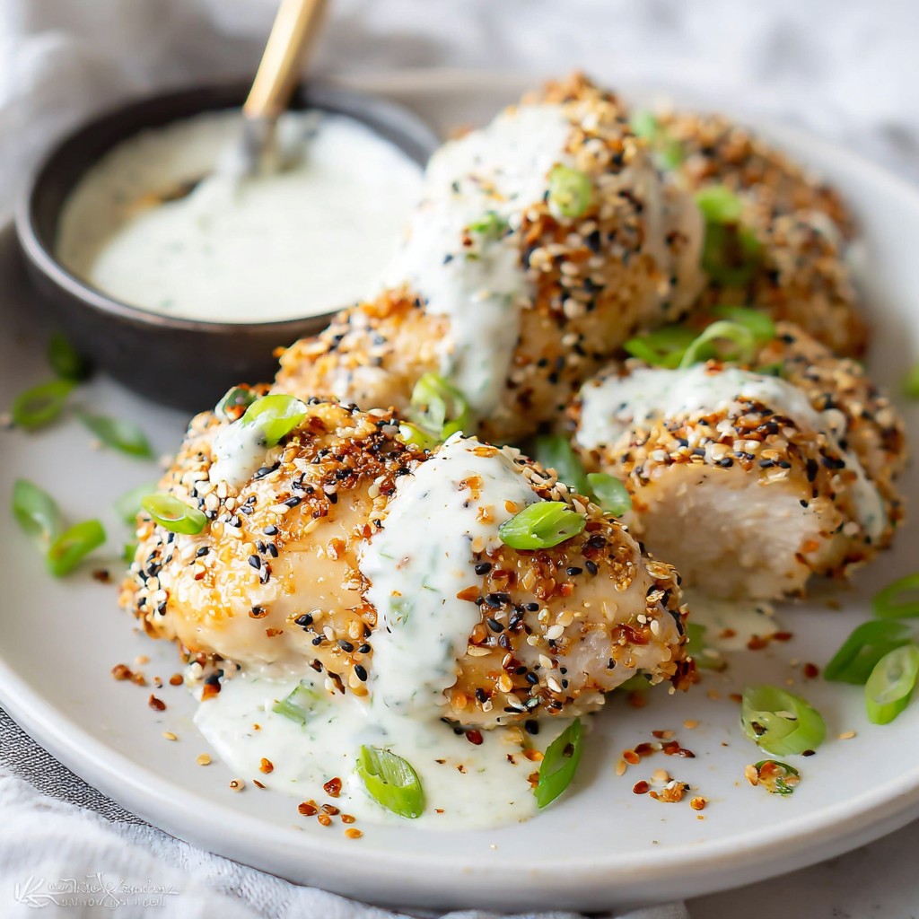 Everything Bagel Chicken with Scallion Cream Cheese Sauce