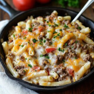 loaded cheeseburger alfredo pasta