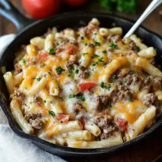 loaded cheeseburger alfredo pasta