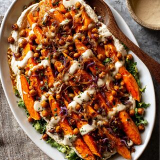 maple sweet potato salad with whipped tahini