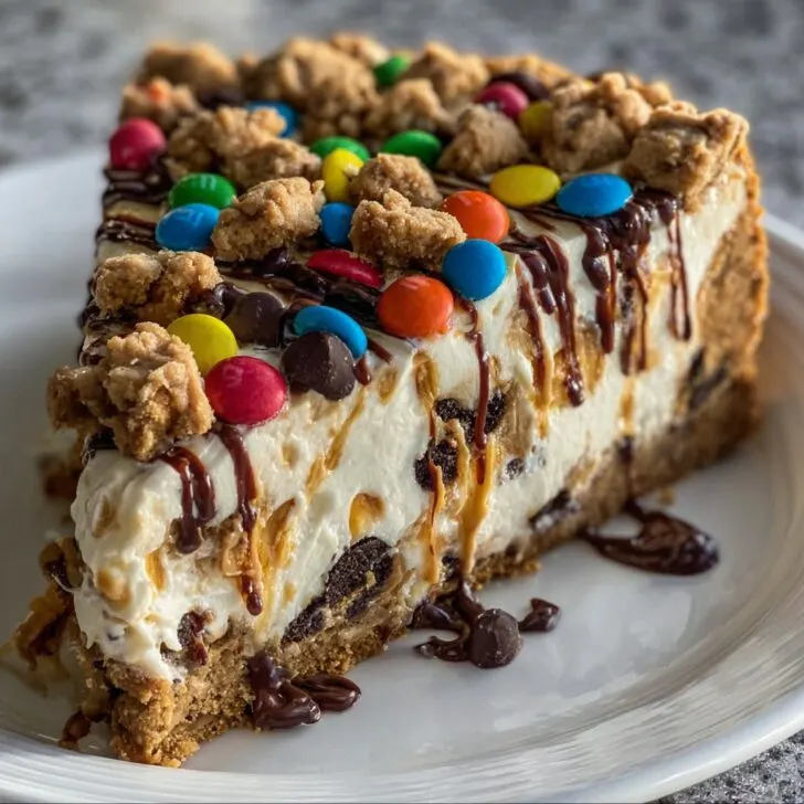 Monster Cookie Peanut Butter Cheesecake Pie