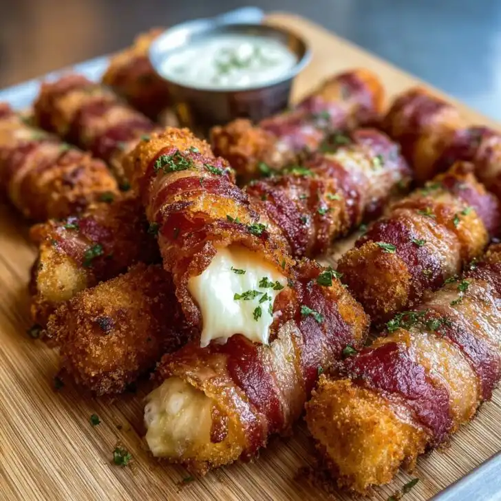 Nashville Hot Bacon Wrapped Mozzarella Sticks