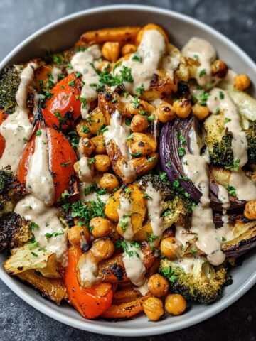 Roasted Vegetable & Chickpea Bowl with Tahini Dressing