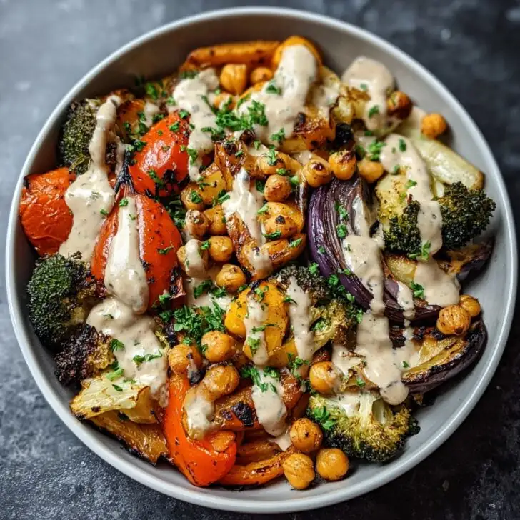 Roasted Vegetable & Chickpea Bowl with Tahini Dressing