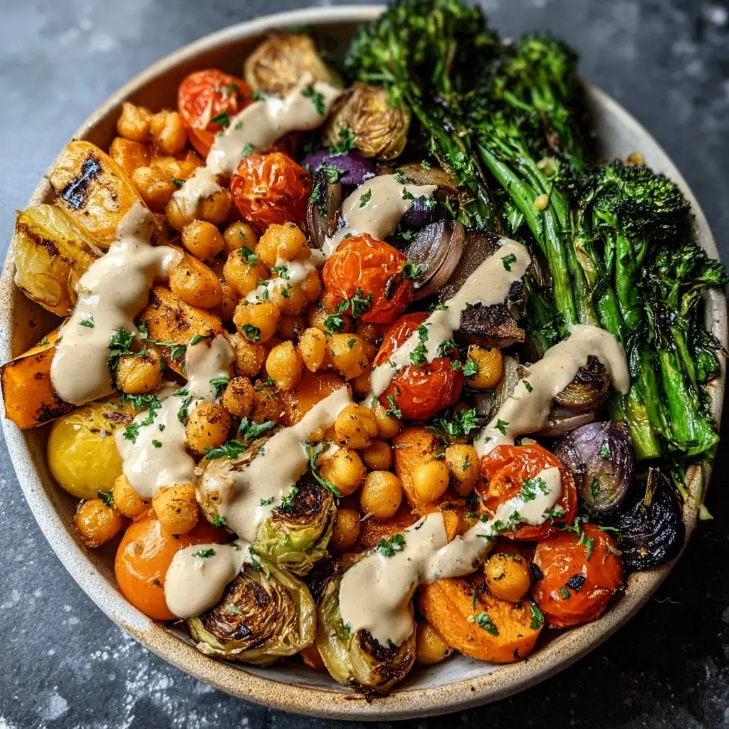Roasted Vegetable & Chickpea Bowl with Tahini Dressing Roasted Vegetable & Chickpea Bowl with Tahini Dressing