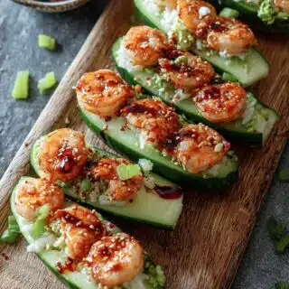 spicy shrimp cucumber sushi boats