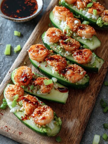 Spicy Shrimp Cucumber Sushi Boats