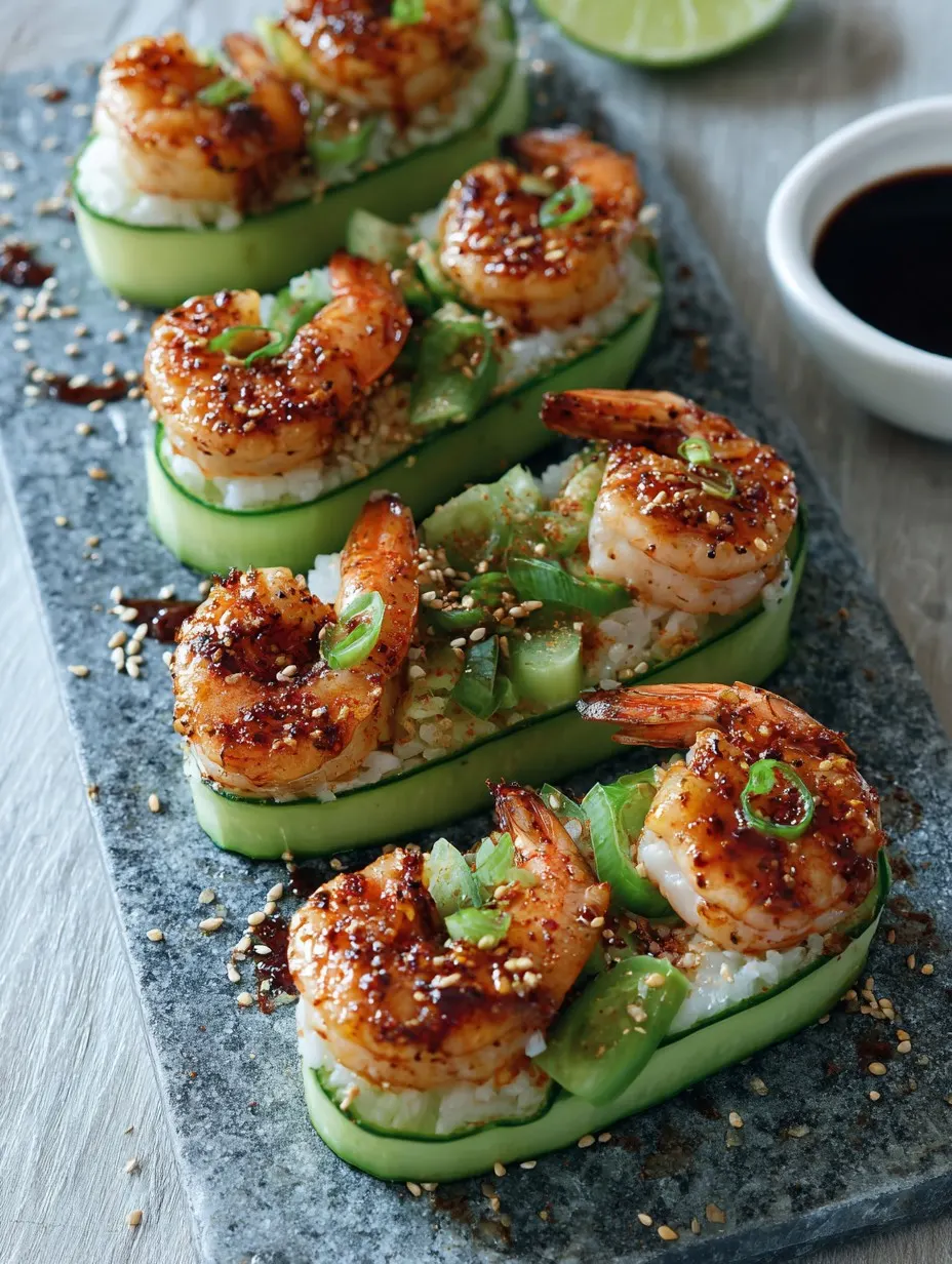 Spicy Shrimp Cucumber Sushi Boats