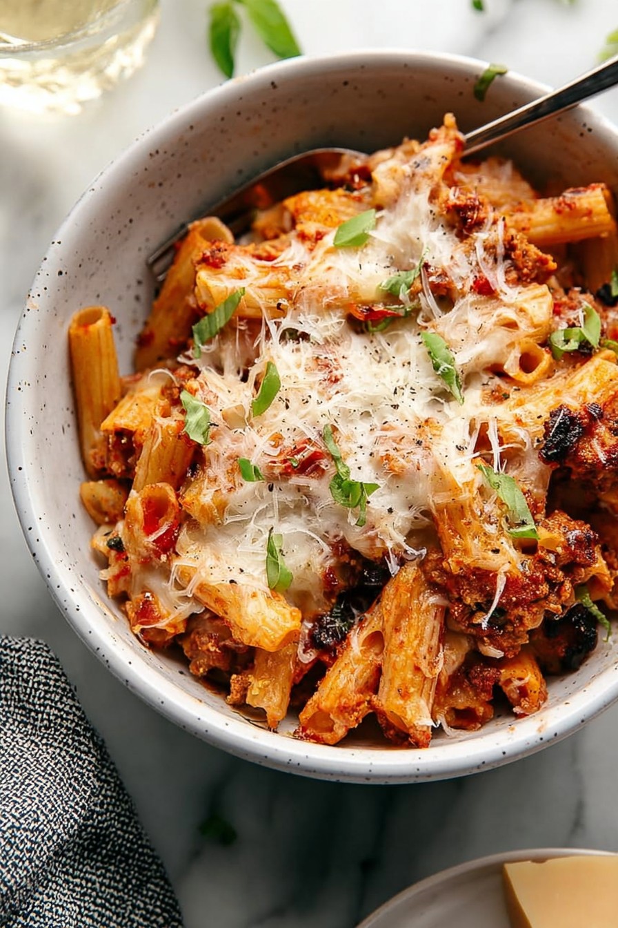 A delicious, irresistible picture of 5-Ingredient Baked Ziti