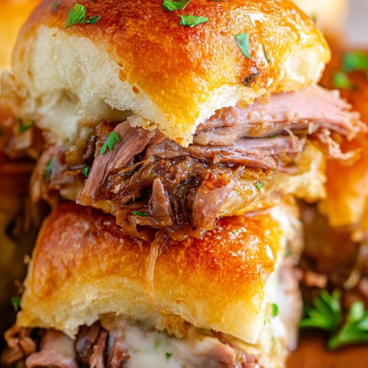A delicious, irresistible picture of Easy French Dip Sliders Recipe
