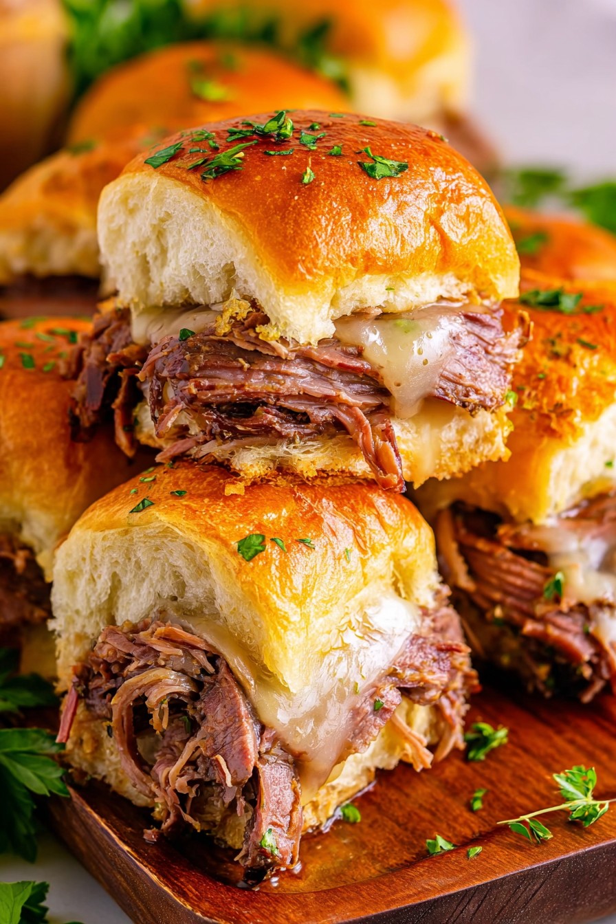 A delicious, irresistible picture of Easy French Dip Sliders Recipe