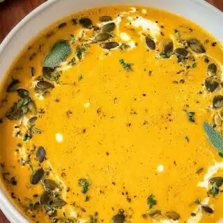 a delicious irresistible picture of high protein pumpkin soup with cottage cheese