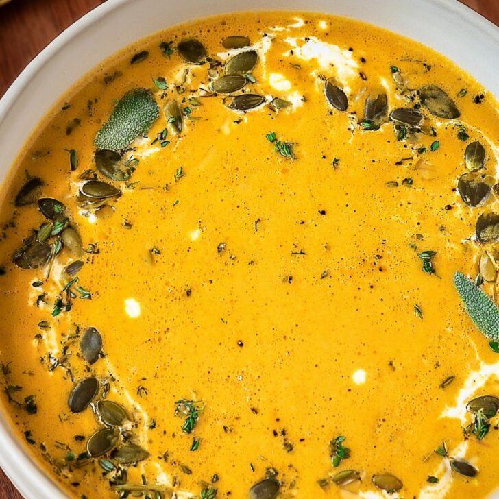 A delicious, irresistible picture of High Protein Pumpkin Soup With Cottage Cheese
