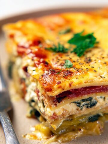 A delicious, irresistible picture of Vegetable Cottage Cheese Lasagna
