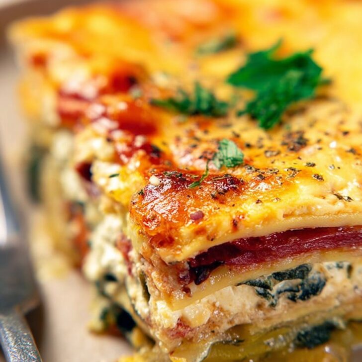 A delicious, irresistible picture of Vegetable Cottage Cheese Lasagna