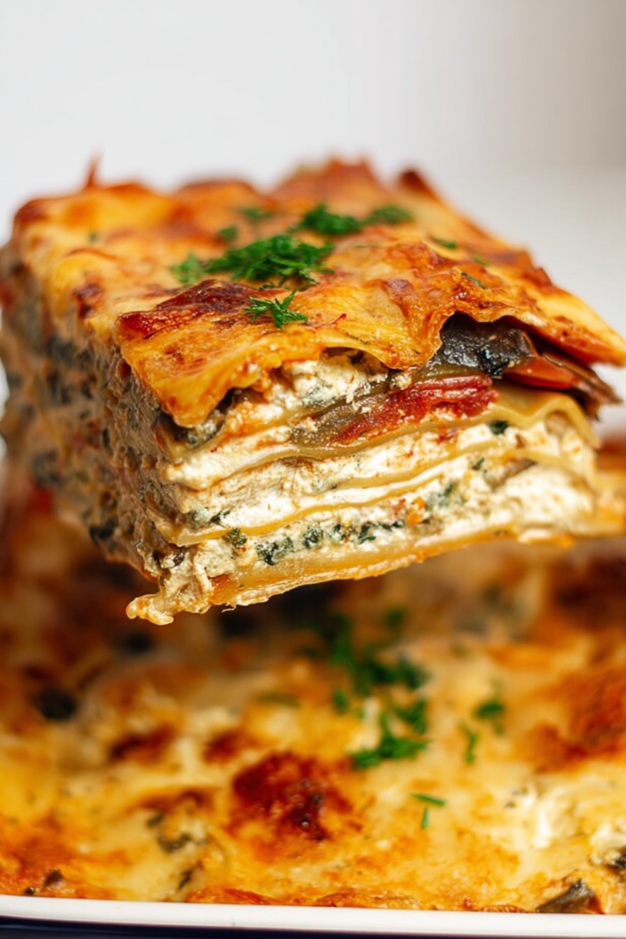 A delicious, irresistible picture of Vegetable Cottage Cheese Lasagna