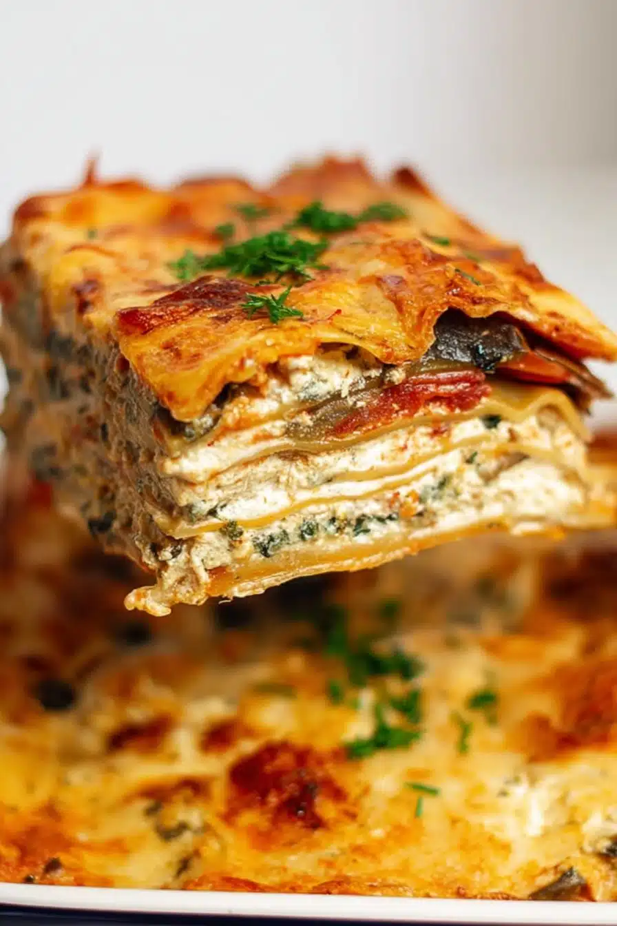 A delicious, irresistible picture of Vegetable Cottage Cheese Lasagna