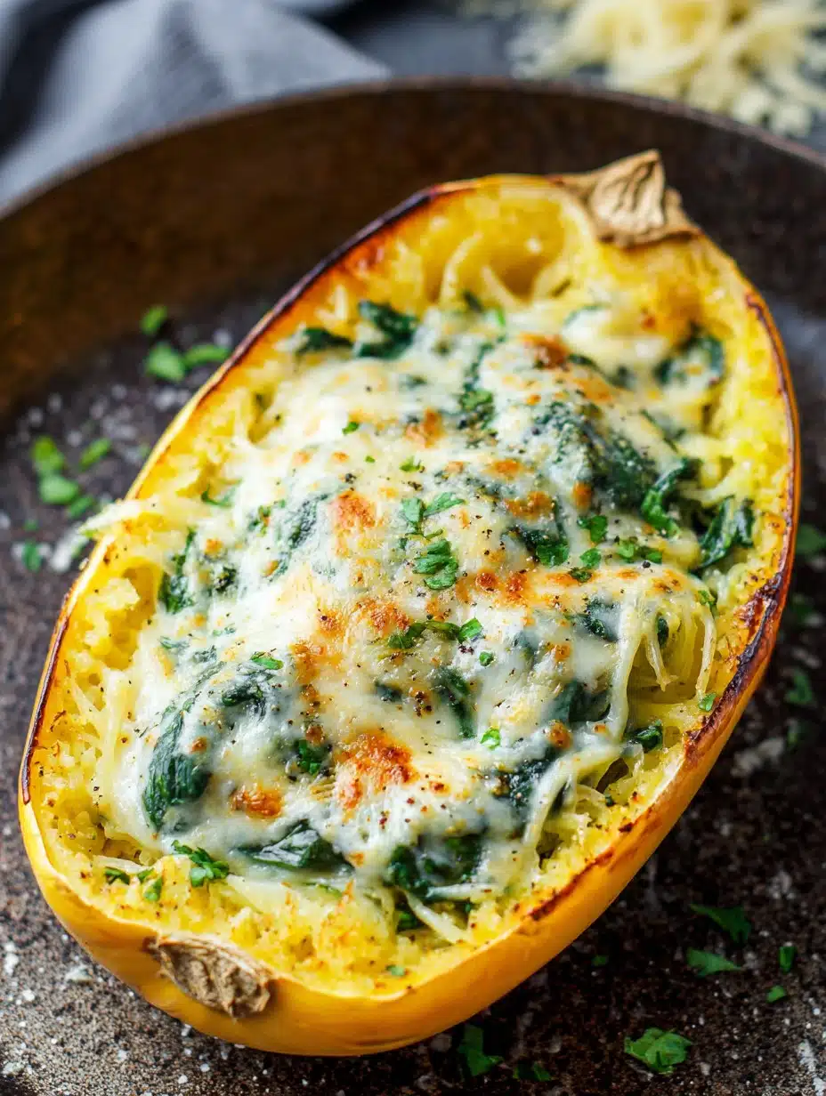 Cheesy Garlic Parmesan Spinach Spaghetti Squash