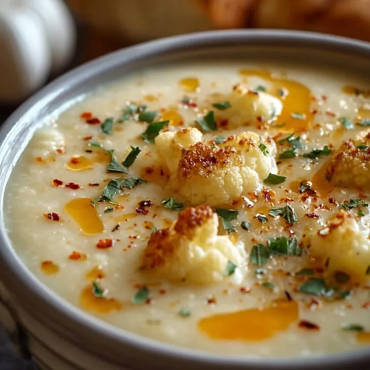 Creamy Cheddar Cauliflower & Roasted Garlic Soup Recipe for Cozy Nights