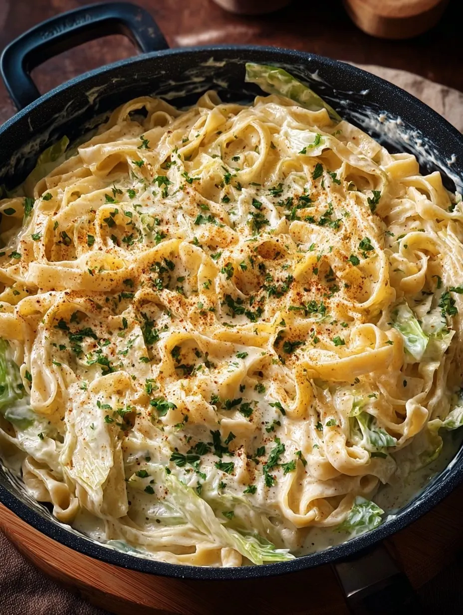 Creamy Garlic Alfredo with Tender Cabbage