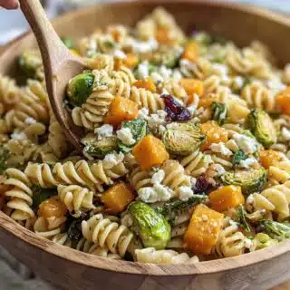 fall pasta salad with butternut squash and brussels