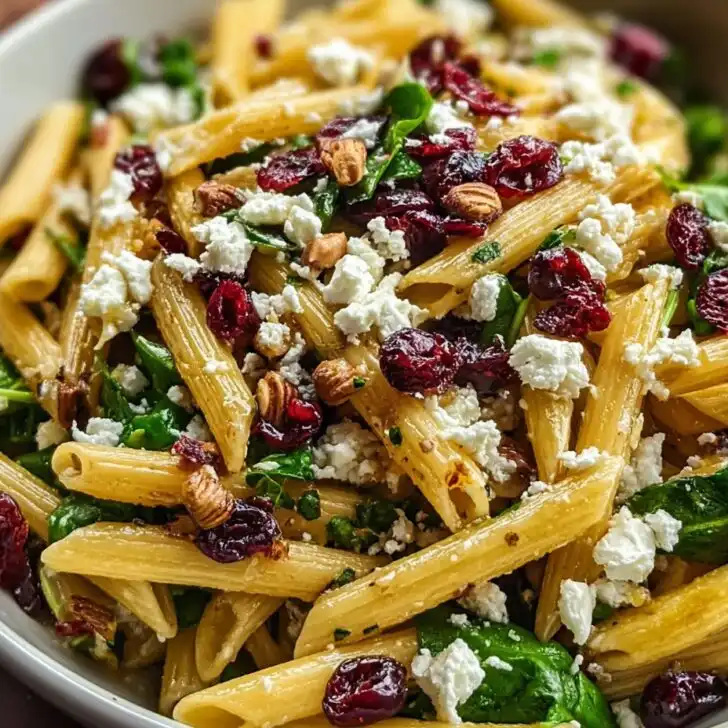 Feta & Cranberry Penne Salad with Orange Vinaigrette Recipe That Pops