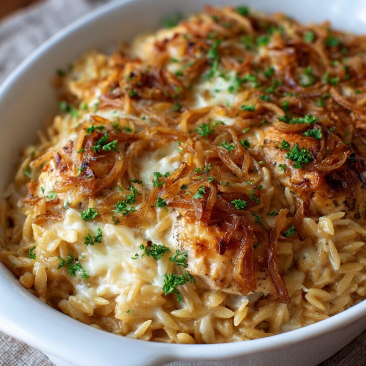 French Onion Chicken Orzo Casserole Recipe