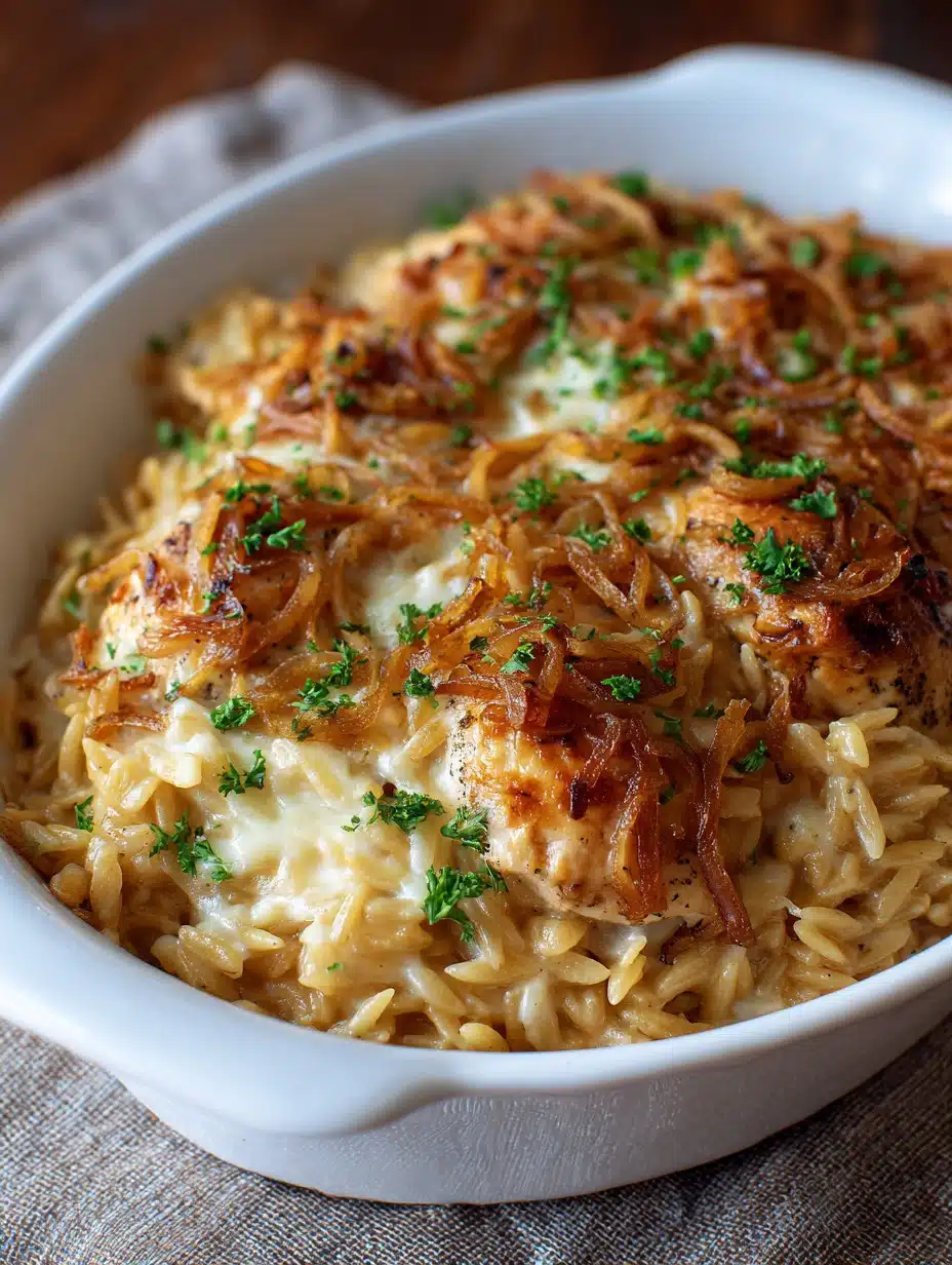 French Onion Chicken Orzo Casserole Recipe