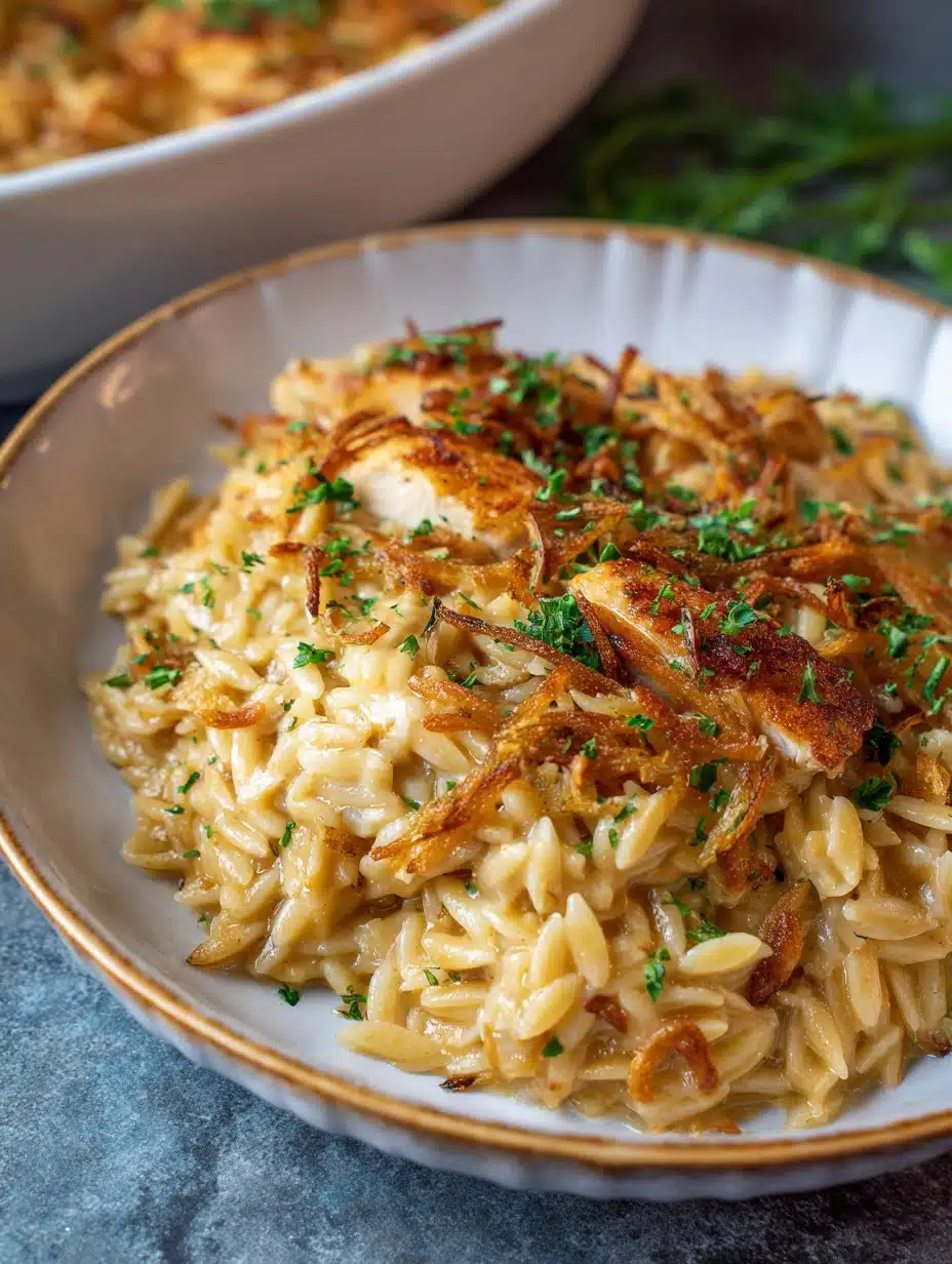 French Onion Chicken Orzo Casserole Recipe