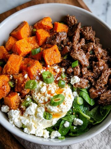 Sweet Potato Beef Bowl with Hot Honey and Cottage Cheese