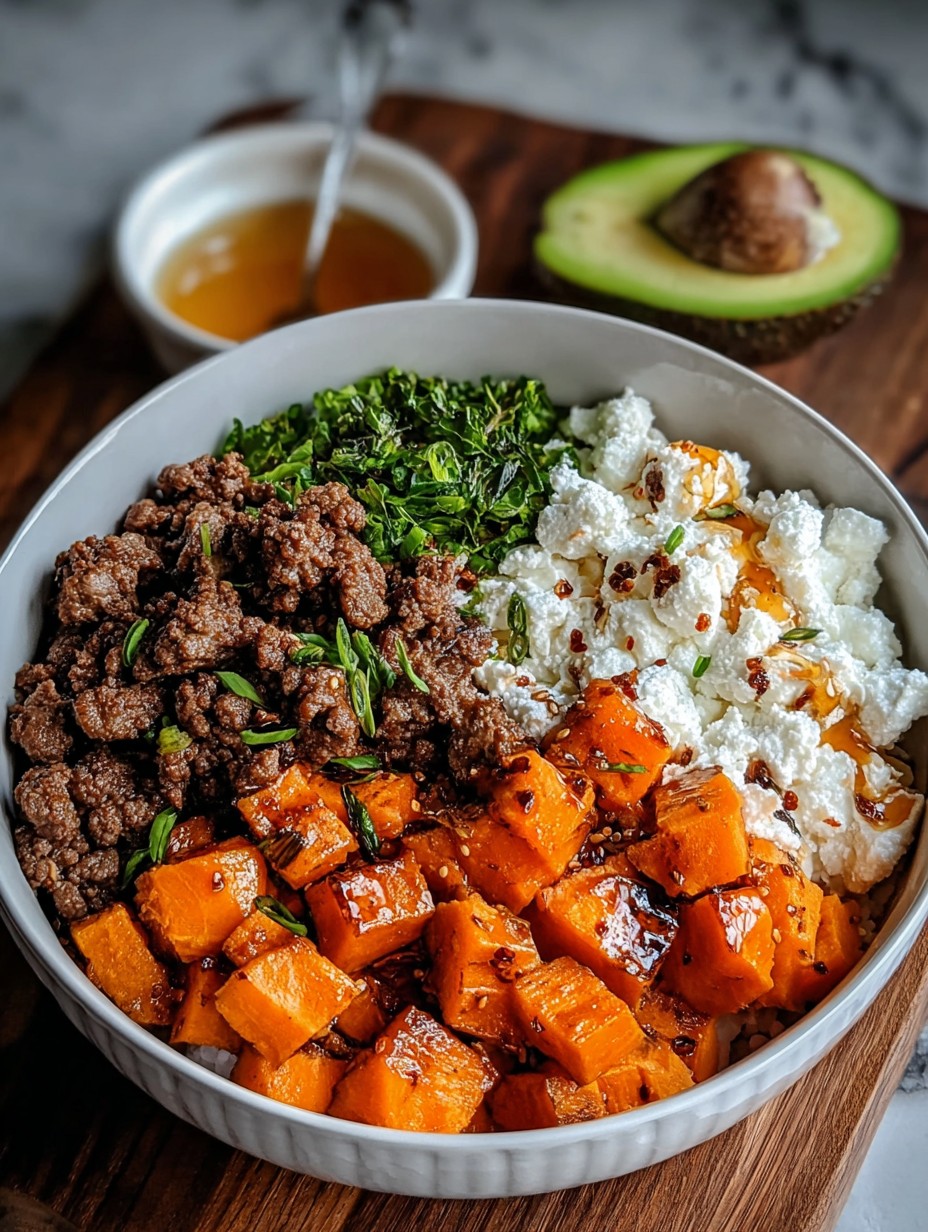 Sweet Potato Beef Bowl with Hot Honey and Cottage Cheese