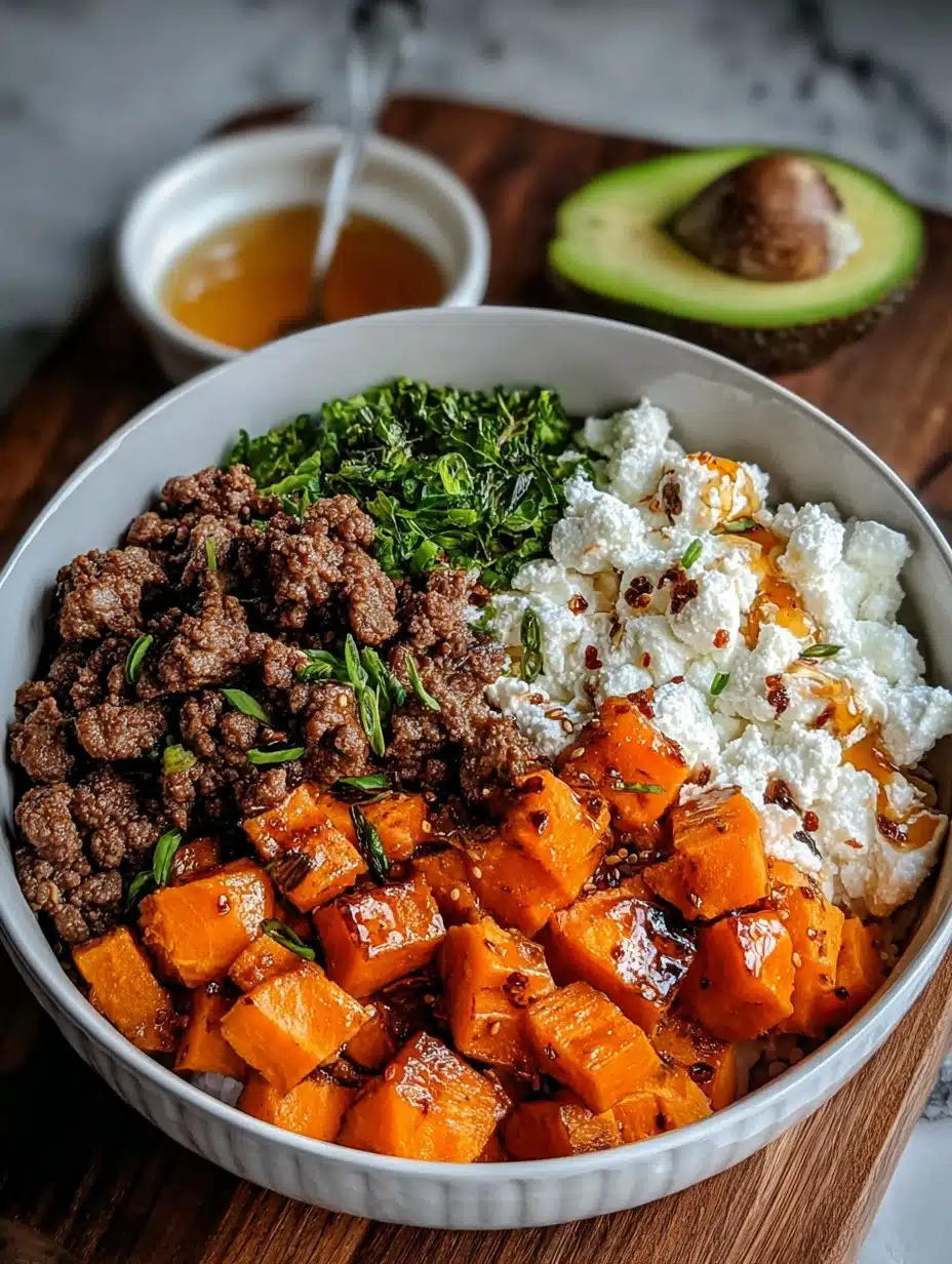 Sweet Potato Beef Bowl with Hot Honey and Cottage Cheese