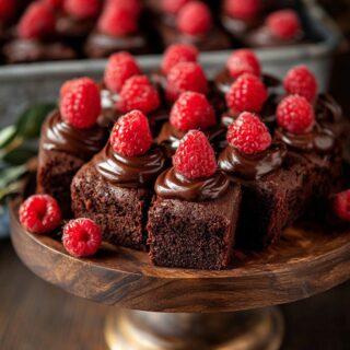chocolate cake with raspberries on top for party food