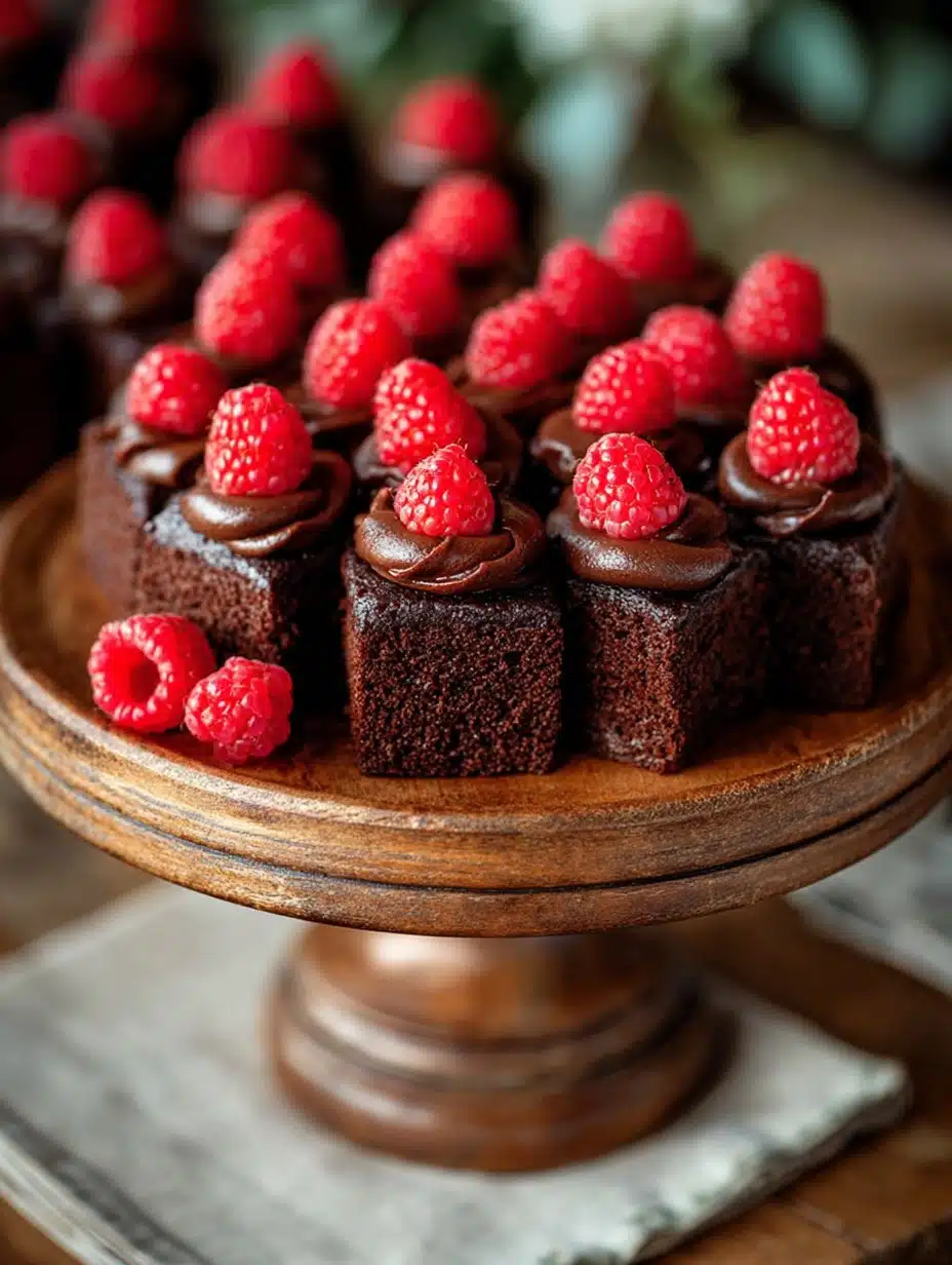 chocolate cake with raspberries on top for party food