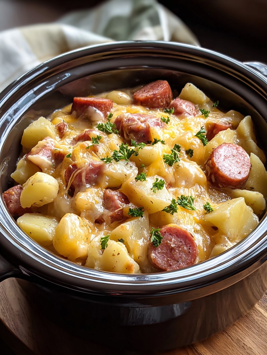 Crockpot Cheesy Potatoes and Kielbasa