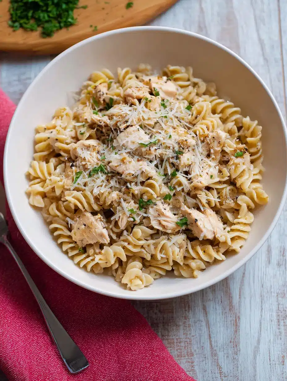 Crockpot Garlic Parmesan Chicken Pasta