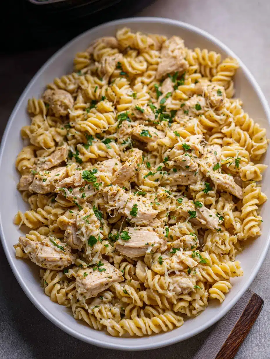 Crockpot Garlic Parmesan Chicken Pasta