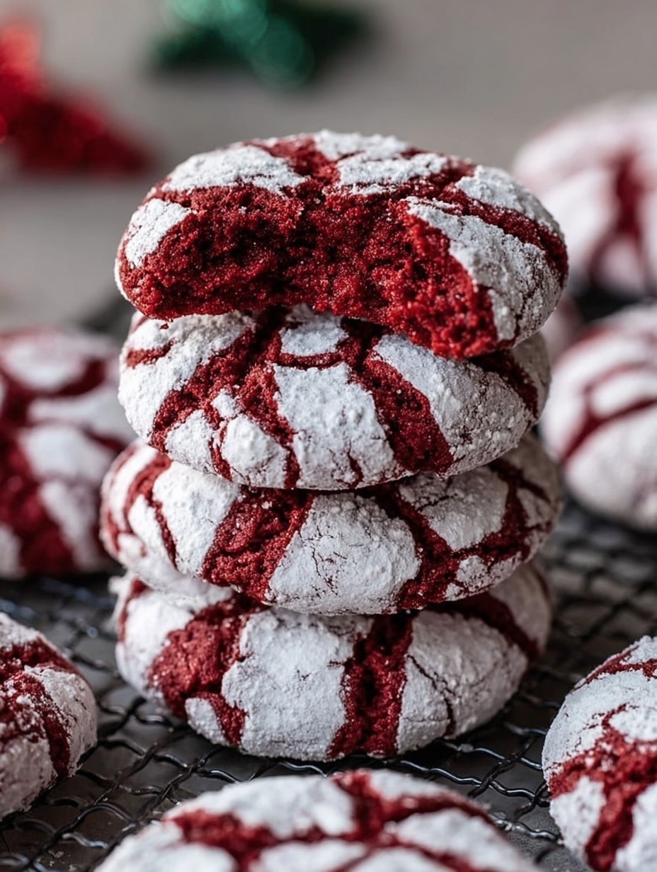 Fudgy Red Velvet Crinkle Christmas Cookies