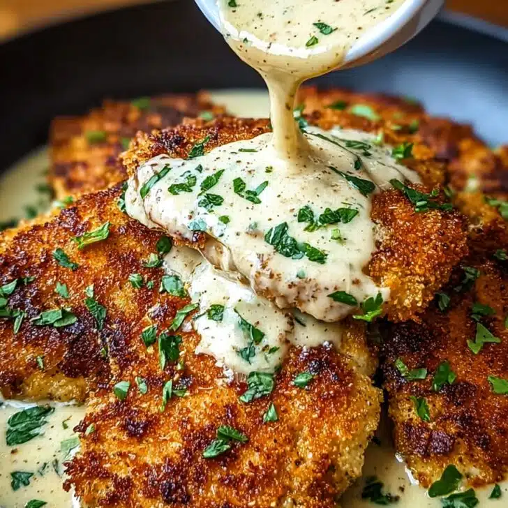 Parmesan Crusted Chicken with Creamy Garlic Sauce Recipe