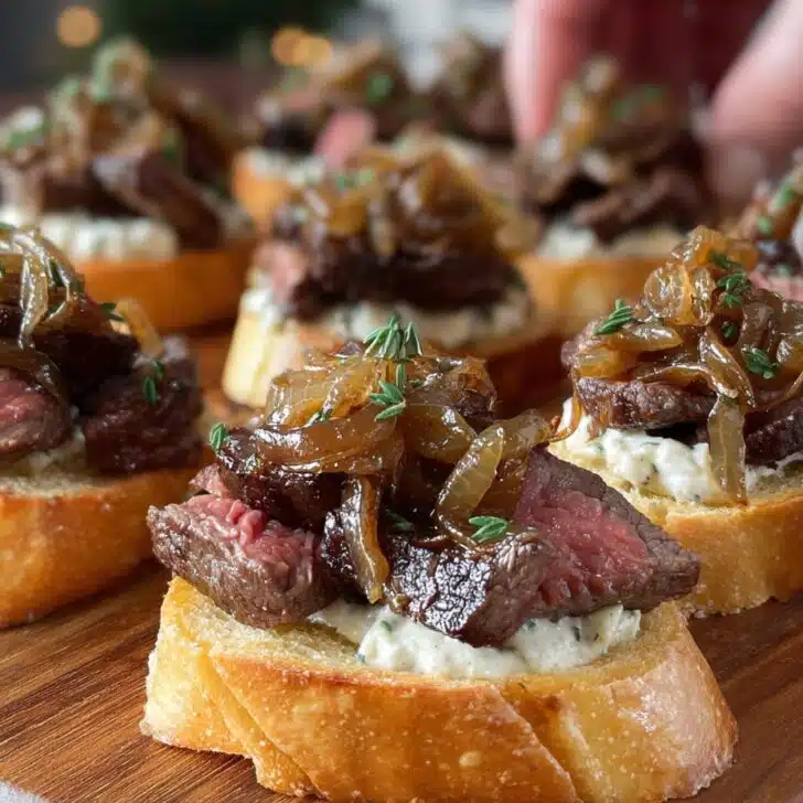Steak Crostini with Horseradish Sauce & Onions – My Go-To Holiday Appetizer