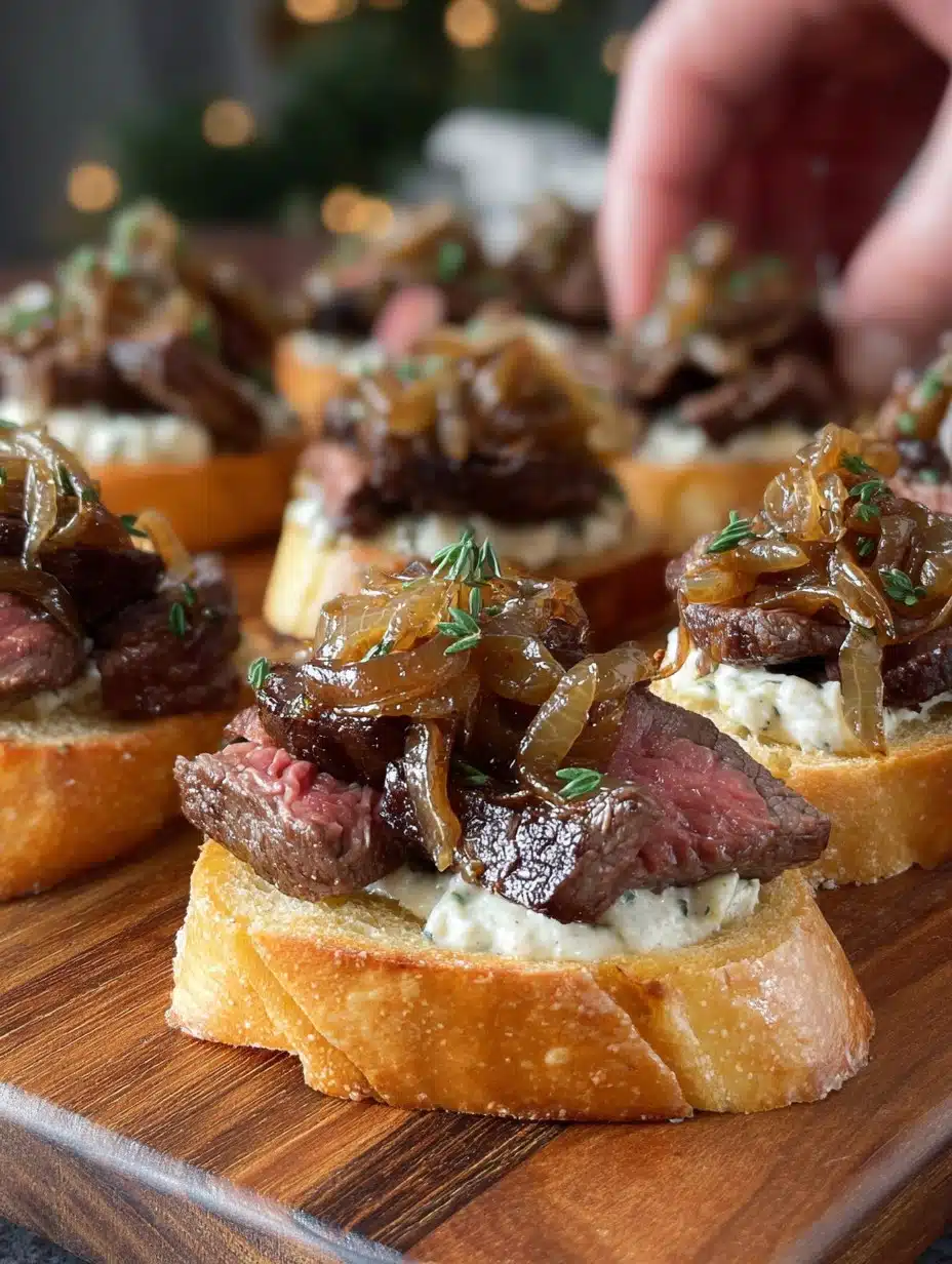 Steak Crostini with Horseradish Sauce & Caramelized Onions Holiday Appetizer
