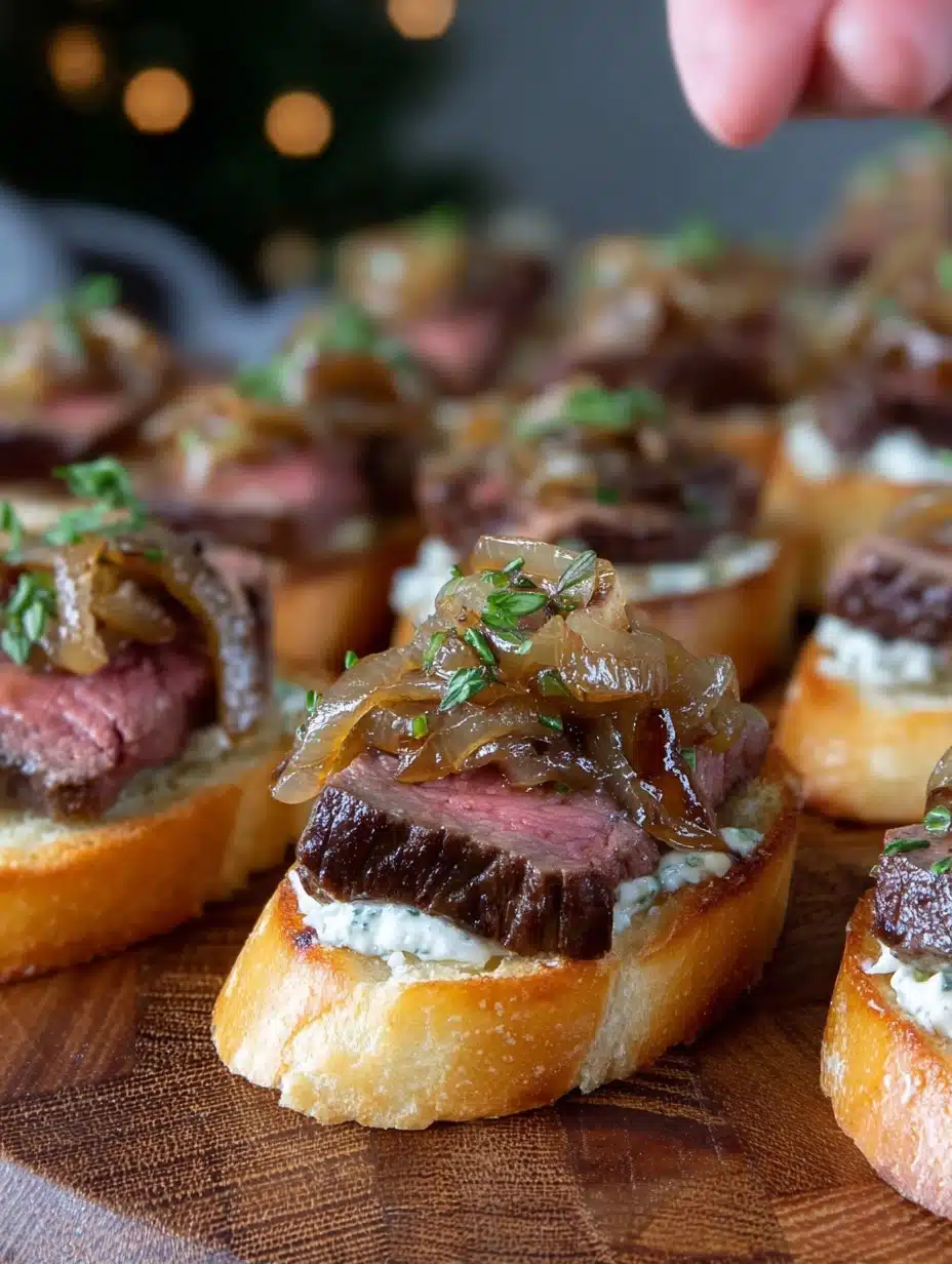 Steak Crostini with Horseradish Sauce & Caramelized Onions Holiday Appetizer