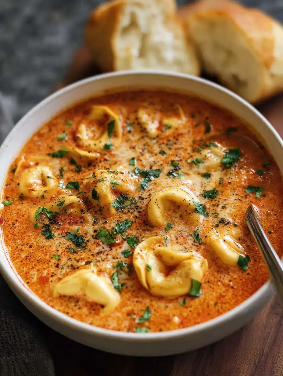 Cheesy Tomato Tortellini Soup