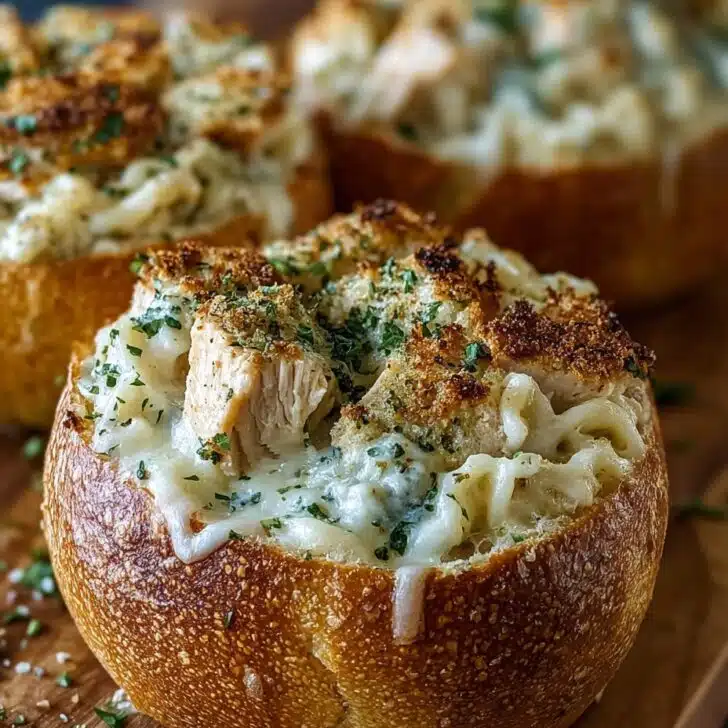 Chicken Alfredo Garlic Bread Bowls: Indulgent, Cheesy Comfort Food