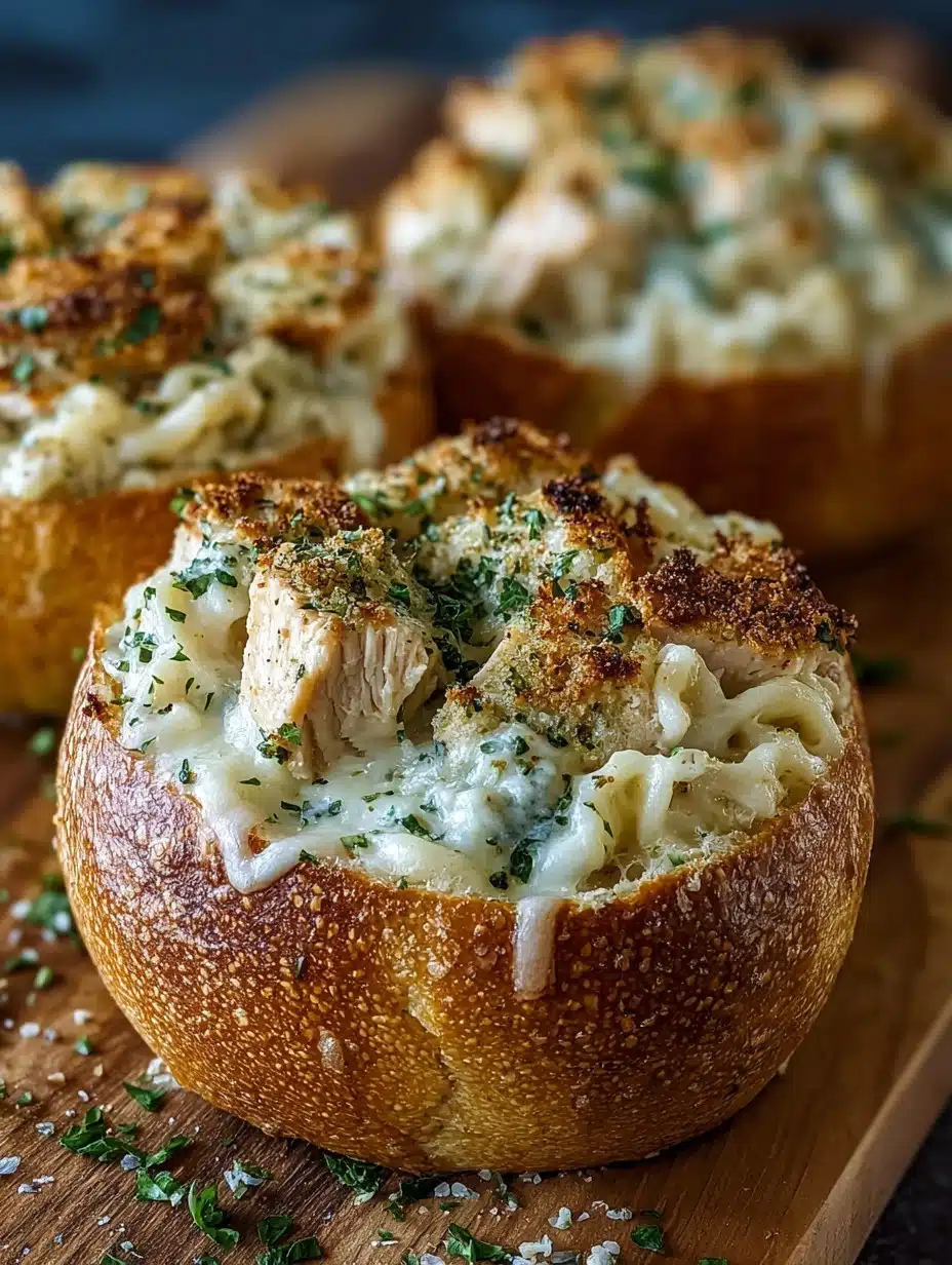 Chicken Alfredo Garlic Bread Bowls