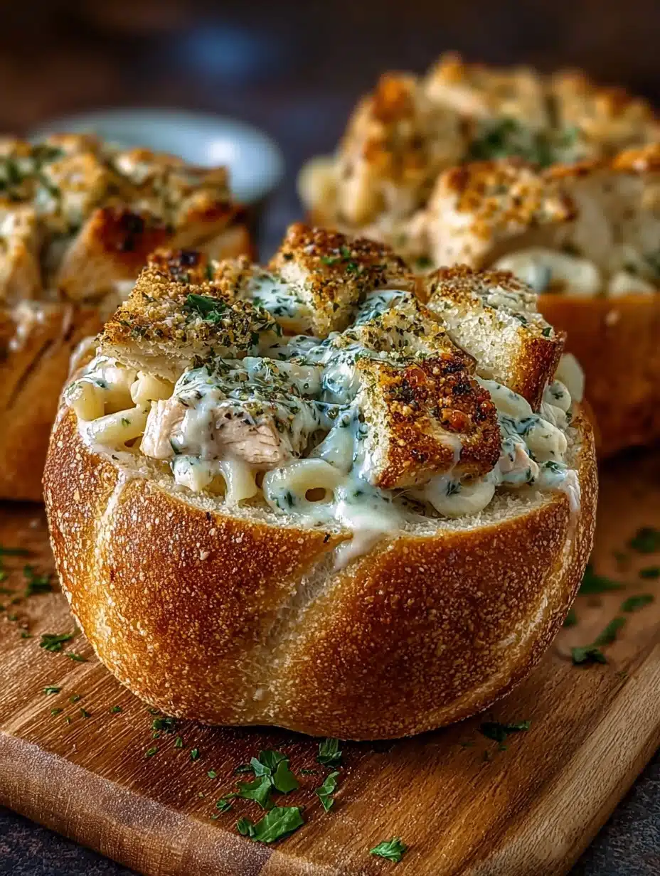 Chicken Alfredo Garlic Bread Bowls