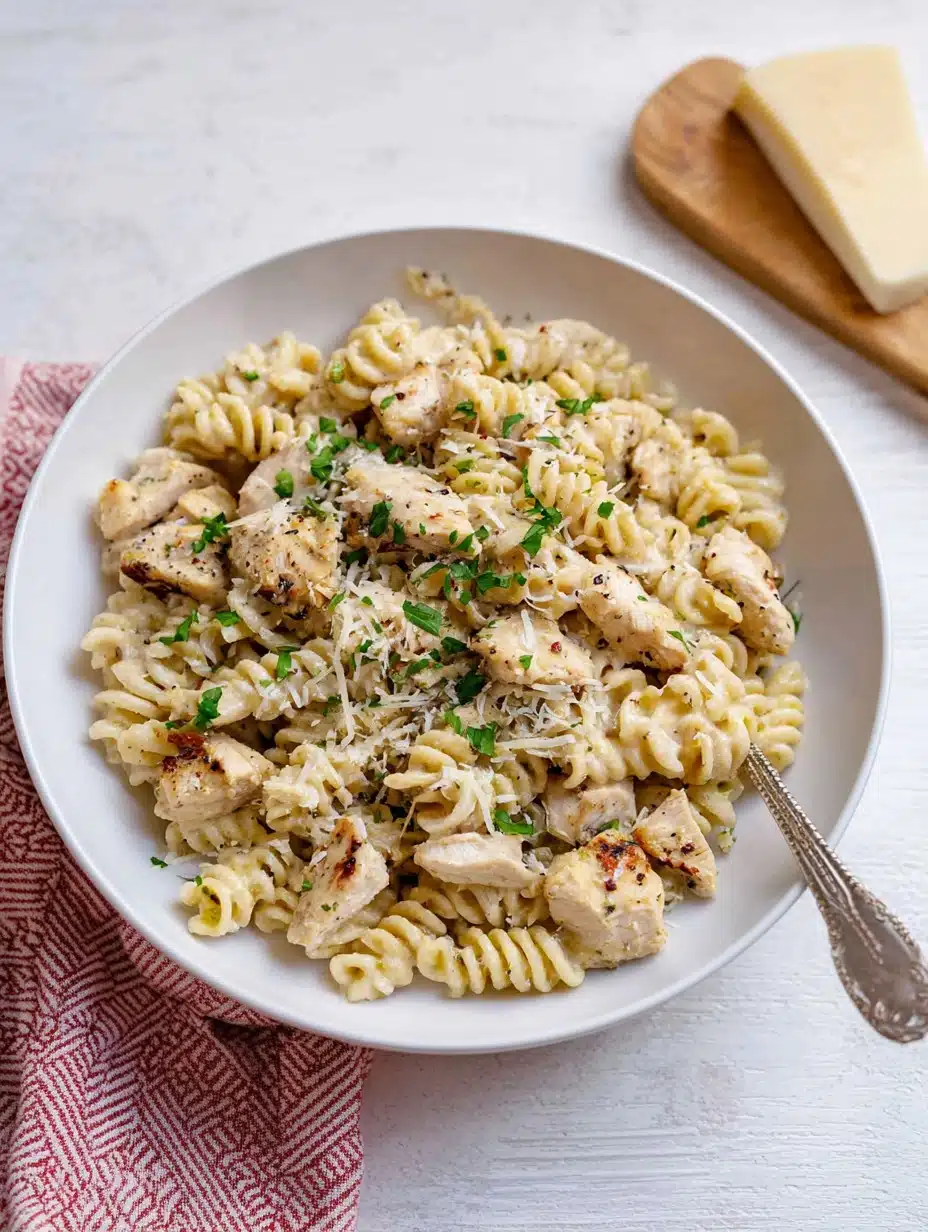 Crockpot Garlic Parmesan Chicken Pasta