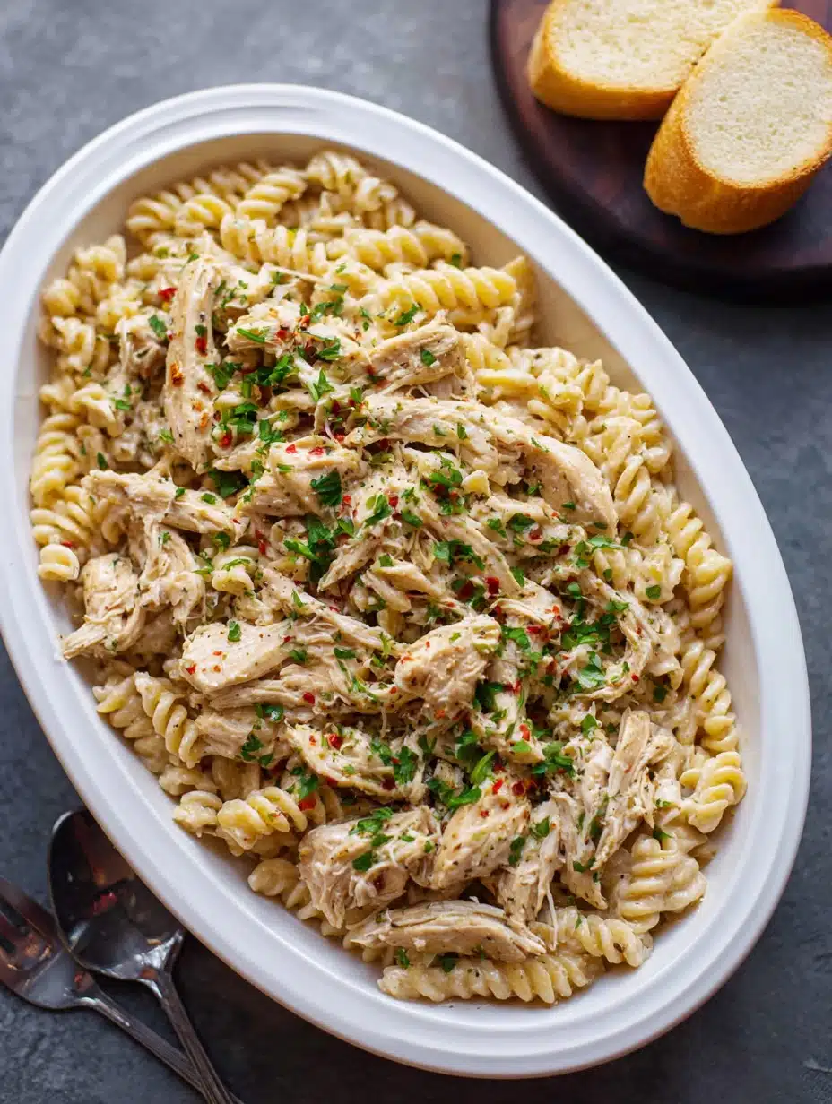 Crockpot Garlic Parmesan Chicken Pasta