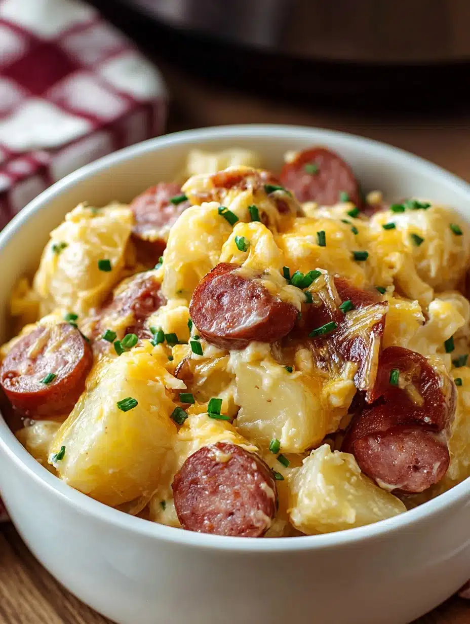 Easy Crockpot Cheesy Potatoes and Kielbasa Recipe