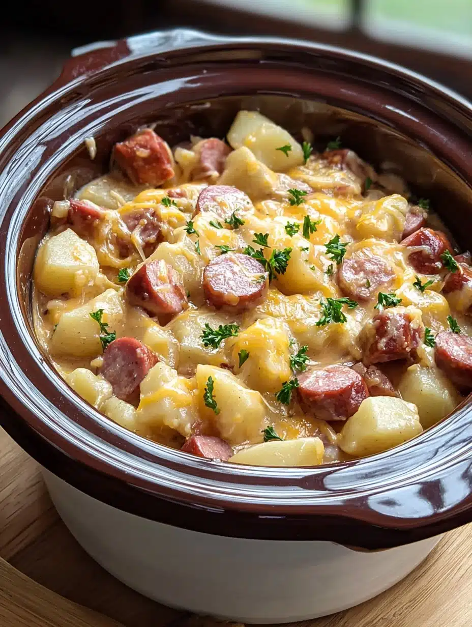 Easy Crockpot Cheesy Potatoes and Kielbasa